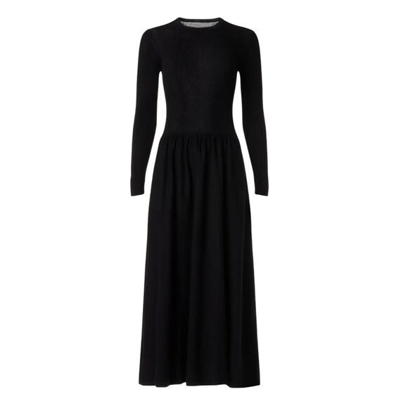 Thakoon Black Ribbed Knit Drop Waist Midi Dress LARGE Modest Designer Work $348 - Picture 3 of 10